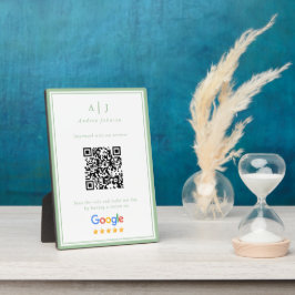 Placa Expositora Código QR del enlace de revisión de monograma verd