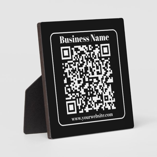 Placa Expositora Código QR editable estilo retro moderno blanco y n (Anverso)