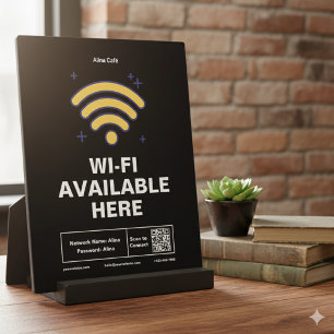 Placa Expositora Código Qr Nombre de negocio Detalles mínimos de wi