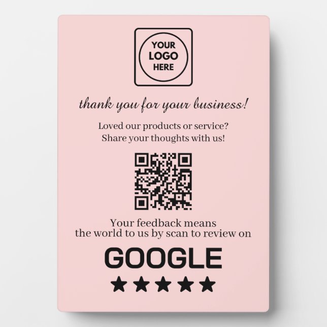 Placa Expositora Código QR rosa | Visualización de calificación de  (Frente)