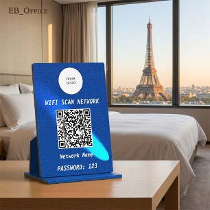 Placa Expositora Código QR Wifi Cuero Azul Real Foco de Luz Cian