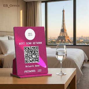 Placa Expositora Código QR Wifi Cuero Rosa Magenta Chic Spotlight