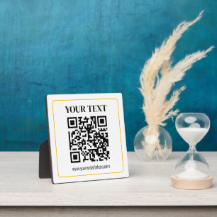 Placa Expositora Código QR y texto editables con borde de oro amari
