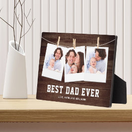 Placa Expositora Colage de 3 Fotos de Madera Rústica Mejor Papá del