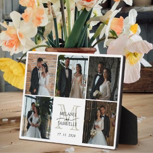 Placa Expositora Colage de fotos de novios con monograma de nombres