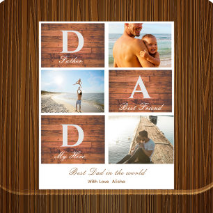 Placa Expositora Colaje de 3 fotos de Feliz Día del Padre de madera