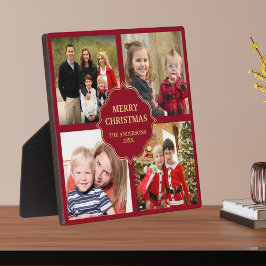 Placa Expositora Colaje de Fotos Cuadradas de Navidad en Rojo y Dor