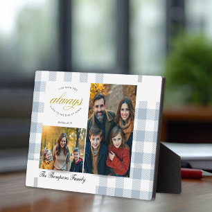 Placa Expositora Colgajo de fotos de familia azul con versículo bíb