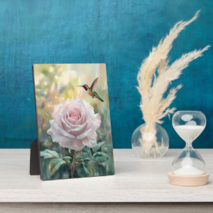 Placa Expositora Colibrí acuarela y rosa rosa