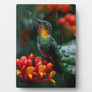 Placa Expositora Colibrí encaramado en flor brillante
