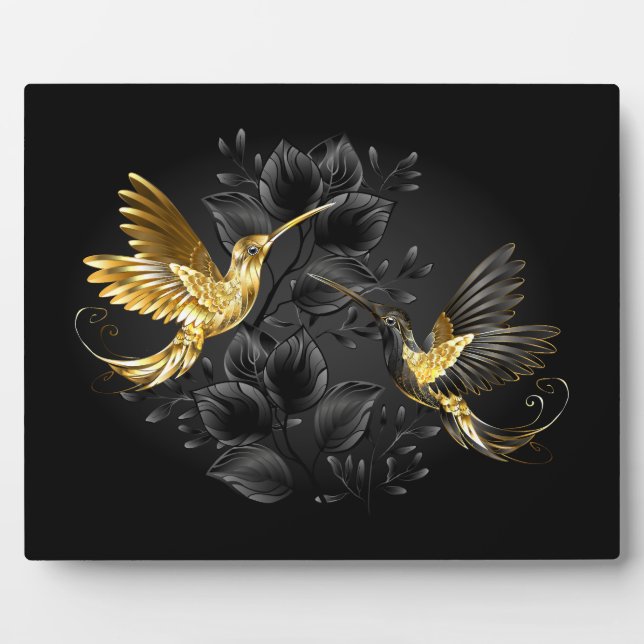 Placa Expositora Colibrí negro y dorado (Frente)