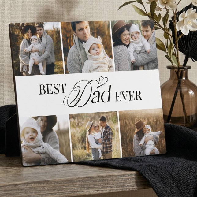 Placa Expositora Collage de 6 fotos personalizadas modernas Mejor P (Modern Custom 6 photo Collage Best Dad Ever Plaque)