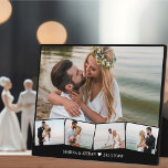 Placa Expositora Collage de fotos boda con la franja de imágenes de<br><div class="desc">Pantalla de fotos de Guay para 5 de tus fotos bodas favoritas. La plantilla de la foto mostrará tu foto principal como fondo y las 4 restantes se colocarán en una tira de fotos en zigzag a lo largo de la parte inferior. Puede personalizar la redacción con el texto que...</div>