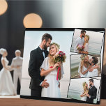 Placa Expositora Collage de fotos boda con ZigZag vertical<br><div class="desc">Crea tu propia placa fotográfica boda con 4 de tus fotos favoritas. La plantilla de la foto está configurada para crear un collage de fotos con una foto principal de fondo, superpuesta con las tres fotos restantes en un zigzag vertical. Las imágenes se muestran en formato horizontal con marcos negros....</div>