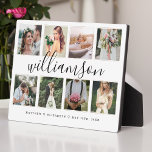 Placa Expositora Collage de fotos Boda moderno de recién casados Ke<br><div class="desc">Placa especial personalizada de collage de fotos de bodas recién casados para mostrar sus propias fotos y recuerdos de bodas especiales. Nuestro diseño presenta un sencillo diseño de cuadrícula de 8 fotos con su apellido diseñado en un hermoso estilo de escritura en negro manuscrito. Cada foto está enmarcada con un...</div>