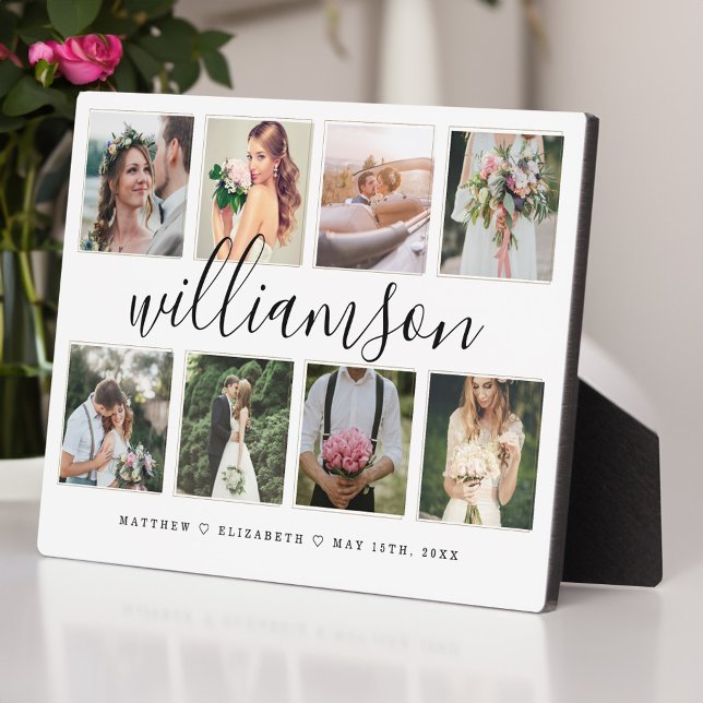 Placa Expositora Collage de fotos Boda moderno de recién casados Ke (Modern Newlyweds Wedding Photo Collage Keepsake Plaque)