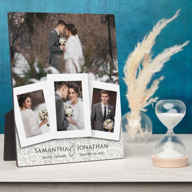 Placa Expositora Collage de fotos de casamiento personalizado (Lado)
