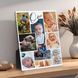 Placa Expositora Collage de fotos de cumpleaños moderno Keepsake<br><div class="desc">La placa moderna de foto de primer cumpleaños contiene 9 fotos del bebé,  un guión de tipografía y una sola foto de dentro recortada número uno. Perfecto como un regalo de primer cumpleaños.</div>
