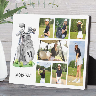Placa Expositora Collage de Fotos de Golf con Monograma Personaliza