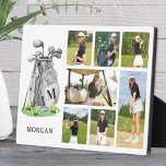Placa Expositora Collage de fotos de golf monograma personalizado<br><div class="desc">Esta placa fotográfica personalizada con un pie de caballete es una excelente manera de honrar a los recuerdos favoritos con un toque inspirado en el golf. A la izquierda, el diseño presenta una bolsa de golf de acuarela con un personalizado monograma impreso en la bolsa. A continuación, el nombre del...</div>