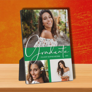 Placa Expositora Collage de fotos de graduación verde de moda