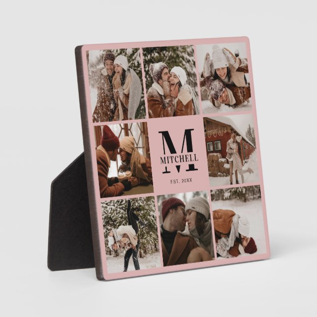 Placa Expositora Collage de fotos de la familia Personalizado rosa  (Anverso)