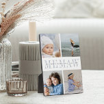 Placa Expositora Collage de fotos de nietos personalizados "Memaw"<br><div class="desc">Crea un regalo dulce para la abuela con esta placa de cuatro collage de fotos. "MEMAW" aparece en el centro con letras grises de moda,  con el mensaje de su personalizado y los nombres de sus nietos superpuestos.</div>