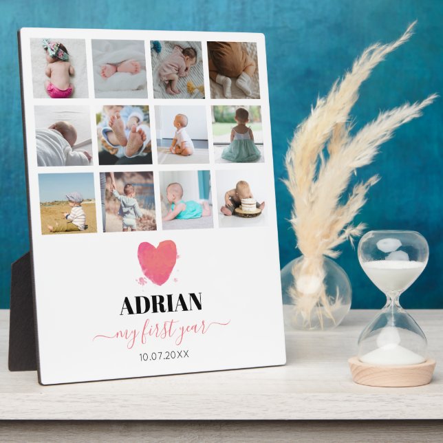 Placa Expositora Collage de fotos de primer año del bebé acuarela (Lado)