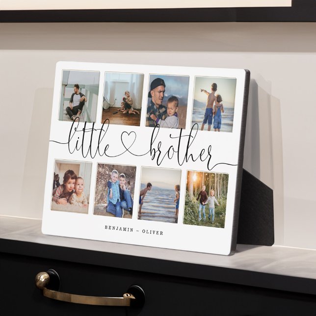 Placa Expositora Collage de fotos de regalo de los hermanos Little  (Little Brother Script Brothers Gift Photo Collage Plaque)
