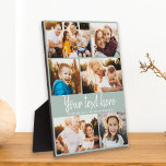 Placa Expositora Collage de fotos de texto personalizado Keepsake v<br><div class="desc">6 de tus fotos favoritas con un guión escrito a mano a la moda leyendo tu mensaje personalizado con tus nombres o cualquier otro detalle a continuación. ¡Un gran regalo para los amigos y la familia! Esta es la versión verde polvorienta.</div>