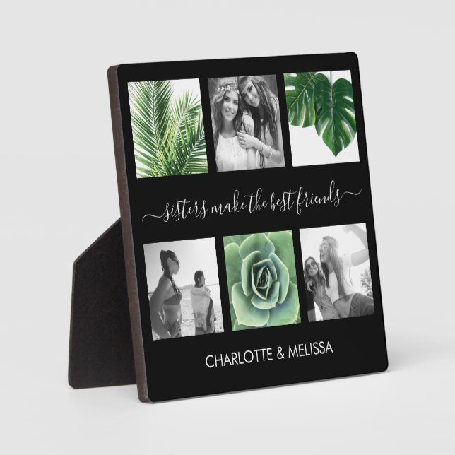 Placa Expositora Collage de fotos en negro de hermanas de moda (Anverso)