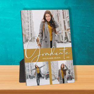 Placa Expositora Collage de fotos en trío sobre graduación de oro