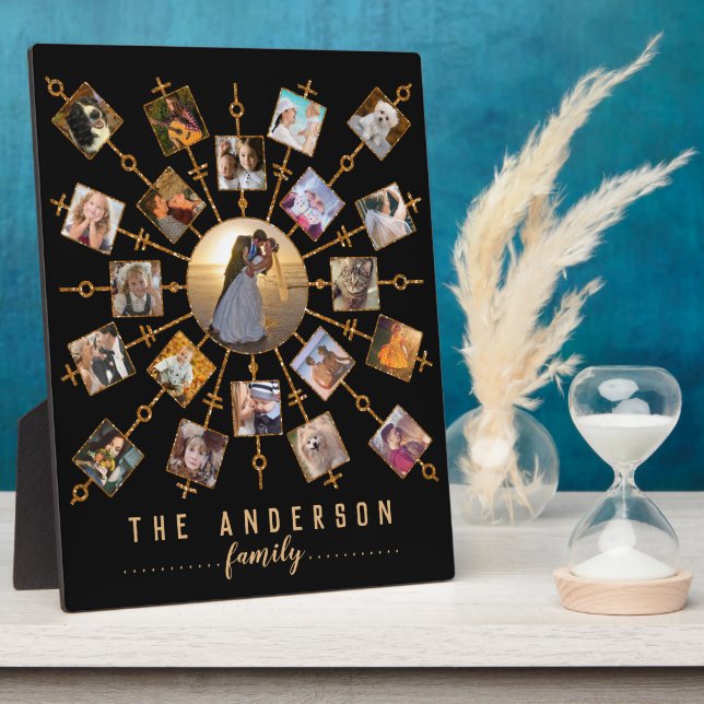 Placa Expositora Collage de fotos familiar 21 imágenes oro negro +  (Lado)