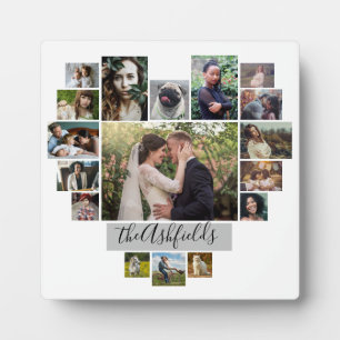 Placa Expositora Collage de fotos familiar Corazón 17 imágenes Nomb