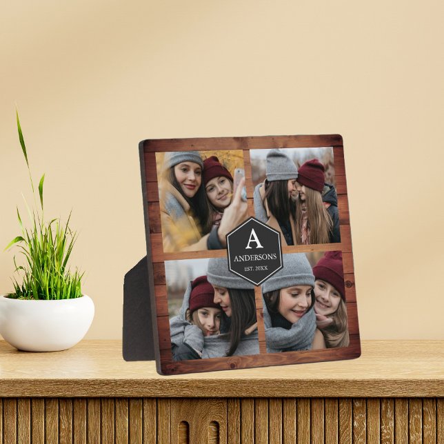Placa Expositora Collage de fotos familiar Rustic Barn Wood 4 Pictu (Subido por el creador)