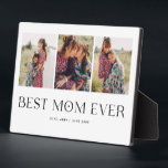 Placa Expositora Collage de fotos minimalista Mejor Mamá Siempre Ke<br><div class="desc">Bloque fotográfico del día de la madre del personalizable con 3 fotos propias con una divertida tipografía debajo que dice "la mejor madre de todos los tiempos" con el corazón dentro de la letra "O". Un regalo perfecto para la madre.</div>