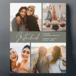 Placa Expositora Collage de fotos moderno de hermandad verde grisác<br><div class="desc">Disfruta de un collage especial de fotos de tus hermanas o mejores amigos. Con una tipografía de estilo característico con un corazón en la parte superior y un texto para su personalizar. Si desea cambiar cualquier tipo de letra, color, etc, pulse sobre el personalizar para acceder al panel de diseño....</div>