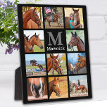 Placa Expositora Collage de fotos Monograma 11 Personalizado de Cab<br><div class="desc">Celebra a tu mejor amigo con una placa de collage de fotos de caballos personalizados en un elegante diseño negro. Esta placa fotográfica de caballo de keepsake única es el regalo perfecto para usted, familia o amigos para honrar a los seres queridos. Personalizar con 11 de sus fotos favoritas de...</div>