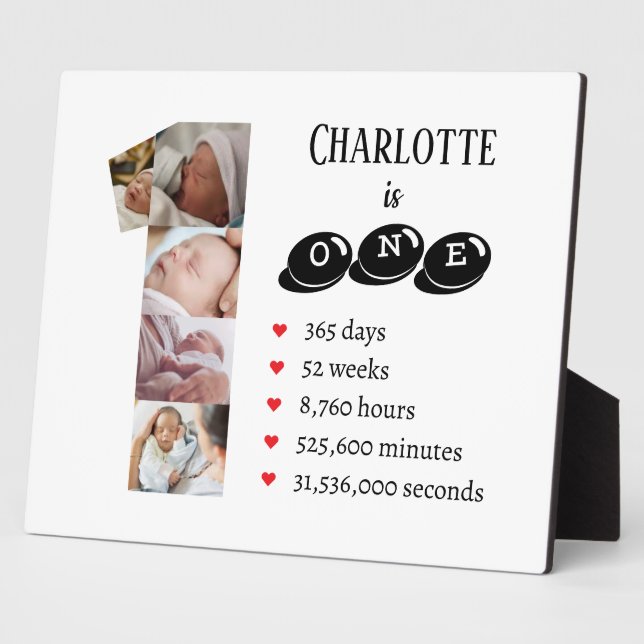 Placa Expositora Collage de fotos número 1 del primer año del bebé (Lado)
