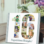 Placa Expositora Collage de fotos Número personalizado 16 Cumpleaño<br><div class="desc">Plaque de cumpleaños 16 - personalizado con un collage de fotos de tus fotos favoritas y texto personalizado. La plantilla de fotos está preparada para que añadas tus fotos, que se mostrarán con la forma de un número 16. La redacción, que actualmente dice "¡Felicitaciones [nombre]!" también puede ser personalizada. Por...</div>