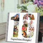 Placa Expositora Collage de fotos Número personalizado 18 Cumpleaño<br><div class="desc">Plaque de cumpleaños 18 - personalizado con un collage de fotos de tus fotos favoritas y texto personalizado. La plantilla de fotos está preparada para que añadas tus fotos, que se mostrarán con la forma de un número 18. La redacción, que actualmente dice "¡Felicitaciones [nombre]!" también puede ser personalizada. Por...</div>