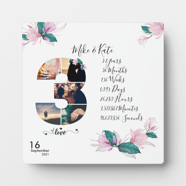 Placa Expositora Collage de fotos personalizado Pareja de guiones d (Frente)