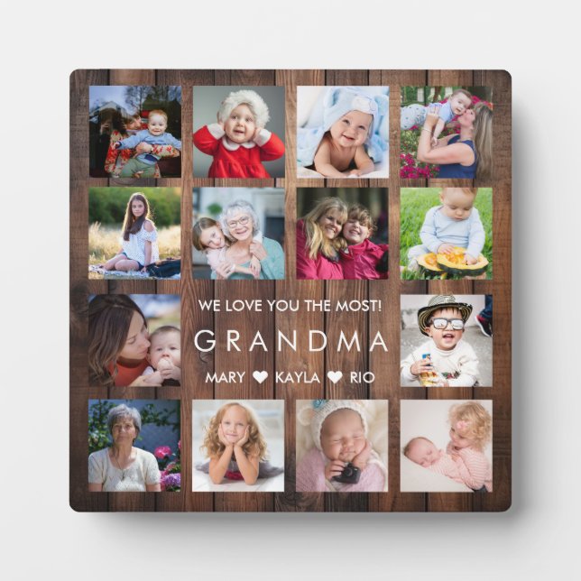 Placa Expositora Collage de fotos Rustic Wood We Love You Grandma 1 (Frente)