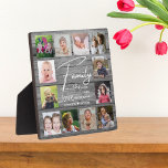 Placa Expositora Collage de fotos Rústico Gris Wood Family Cita 12<br><div class="desc">Crea tu propia placa de collage de fotos con 12 de tus fotos favoritas en un fondo de textura de madera.Personaliza con el nombre de la familia y la fecha establecida. La cita de "La familia donde la vida empieza y el amor nunca termina" agrega un toque único al regalo...</div>