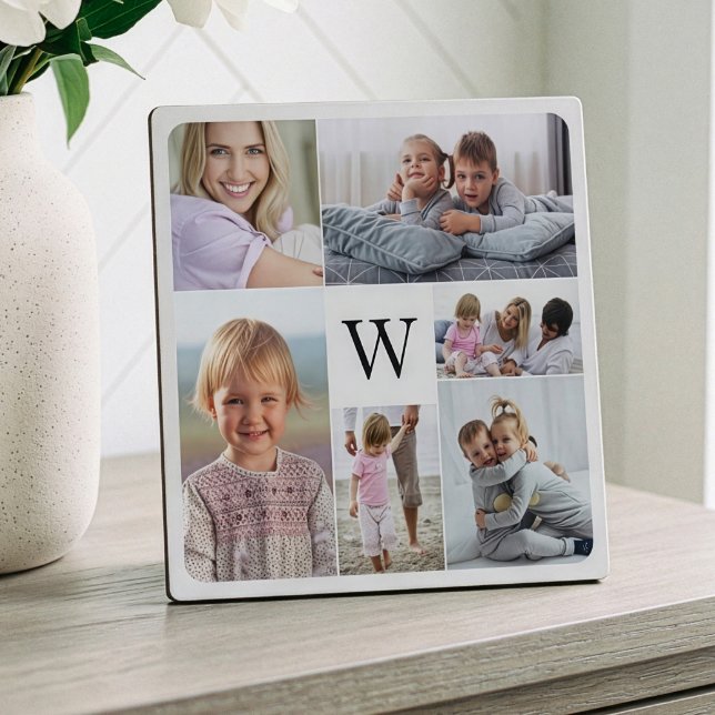 Placa Expositora Collage de fotos y monograma de Recuerdos familiar (Family Photo Collage Keepsake Monogram Plaque)