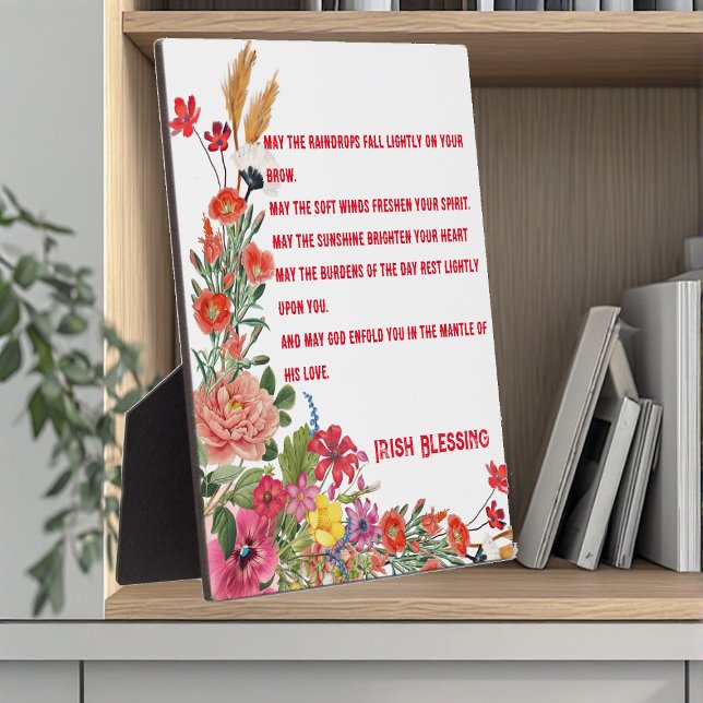 Placa Expositora Collage floral bendecido por el Día de San Patrici (Saint Patrick's Day Irish Blessing Floral Collage Plaque)