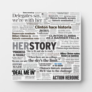 Placa Expositora Collage histórico de titulares de Hillary 2016