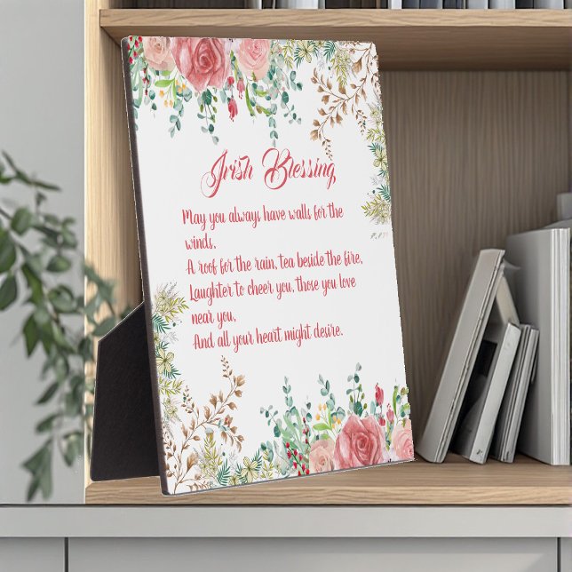 Placa Expositora Collage irlandés de bendición de Rosas en el Día d (Saint Patrick's Day Irish Blessing Rose Collage Plaque)