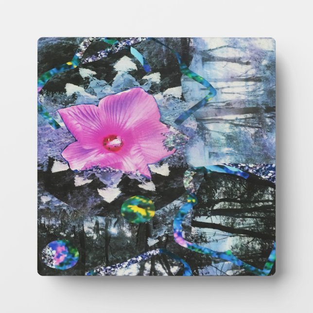 Placa Expositora Collage rosa hibiscus negro y blanco (Frente)
