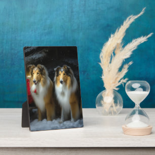 Placa Expositora Collie Áspero Adorno de Navidad de Trineo Nevado